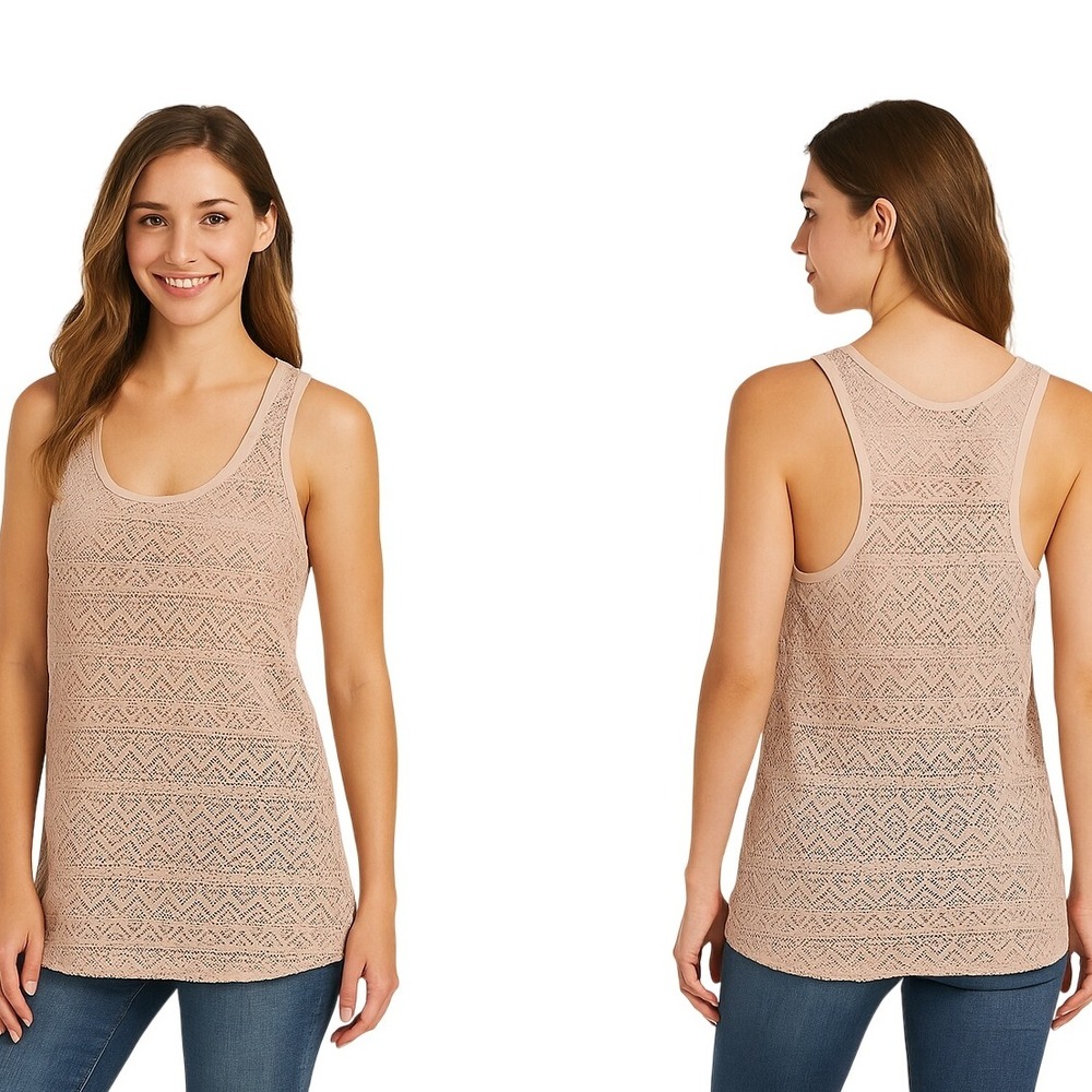 Forever 21 Tank Top‎ Size Small White Crochet Sleeveless Racerback Textured Boho